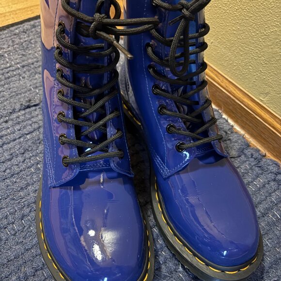 Dr. Martens 1460 Women's Patent Leather Lace Up Boots in Blue Women's Size 10 - Picture 6 of 8